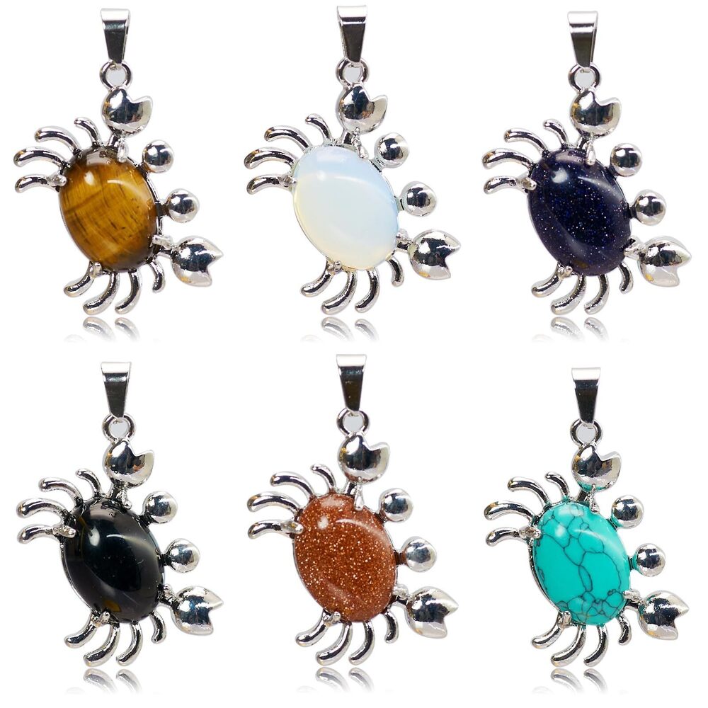 7785 6 Pieces Crab Pendants Crystal Natural Stone Alloy Crab Charm